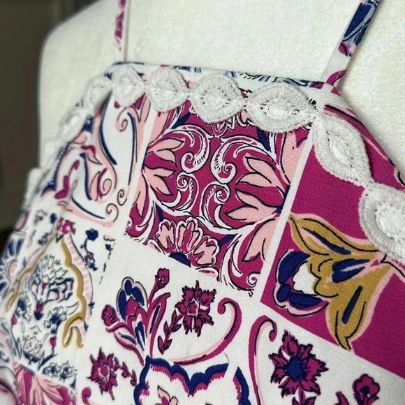 Crown Ivy Cotton Stretch Multi Colored White Eyelet Trim Sheath Dress Sz 12 - Picture 5 of 14